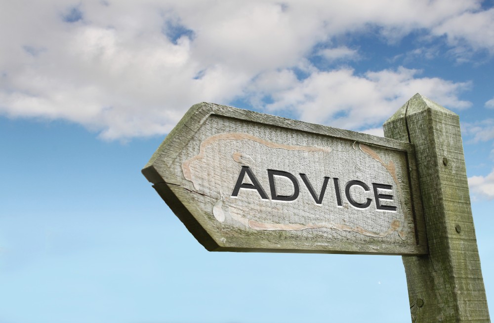 Graphic of wooden sign reading 'Advice'