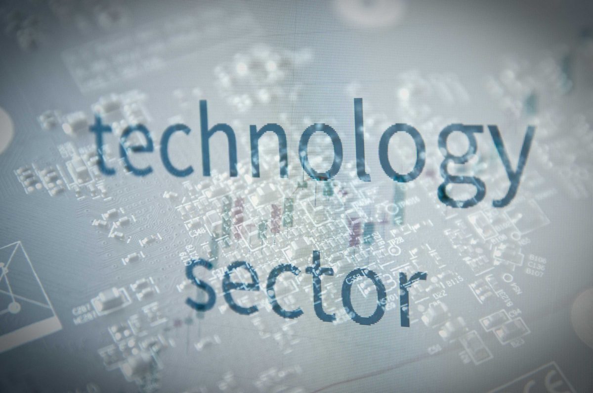 Computer screen with the words 'technology sector' typed across